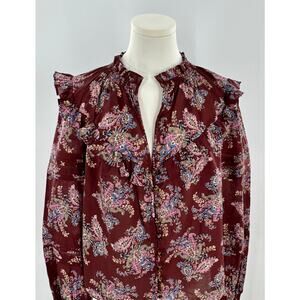 Veronica Beard Hopkins Top Brick Paisley Burgundy Floral Ruffle Blouse 8